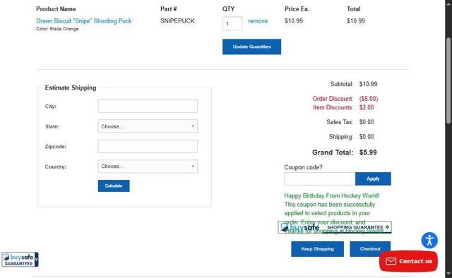 Hockey World checkout page showing Hockey World promo code box | Screenshot taken by SimplyCodes community member on Jul 23, 2025
