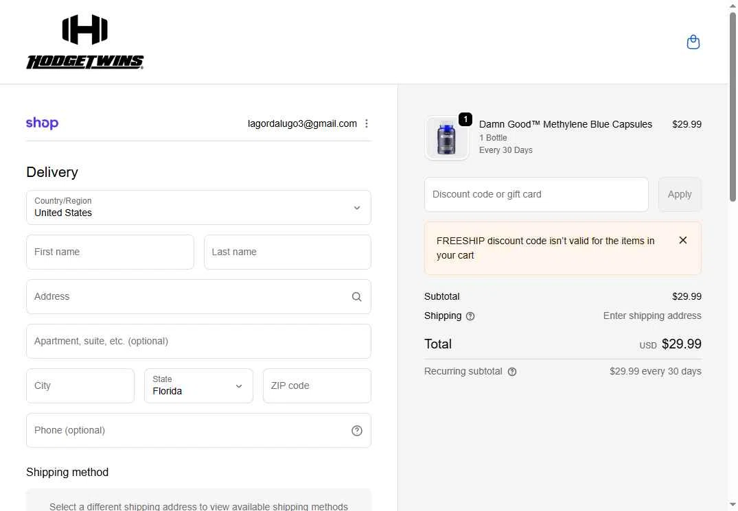 Hodgetwins checkout page showing Hodgetwins coupon code box | Screenshot taken by SimplyCodes community member on Feb 5, 2026