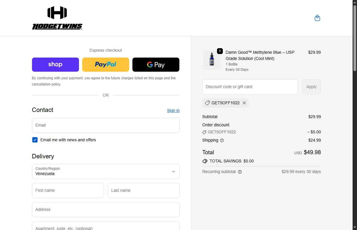 Hodgetwins checkout page showing Hodgetwins coupon code box | Screenshot taken by SimplyCodes community member on Feb 9, 2026