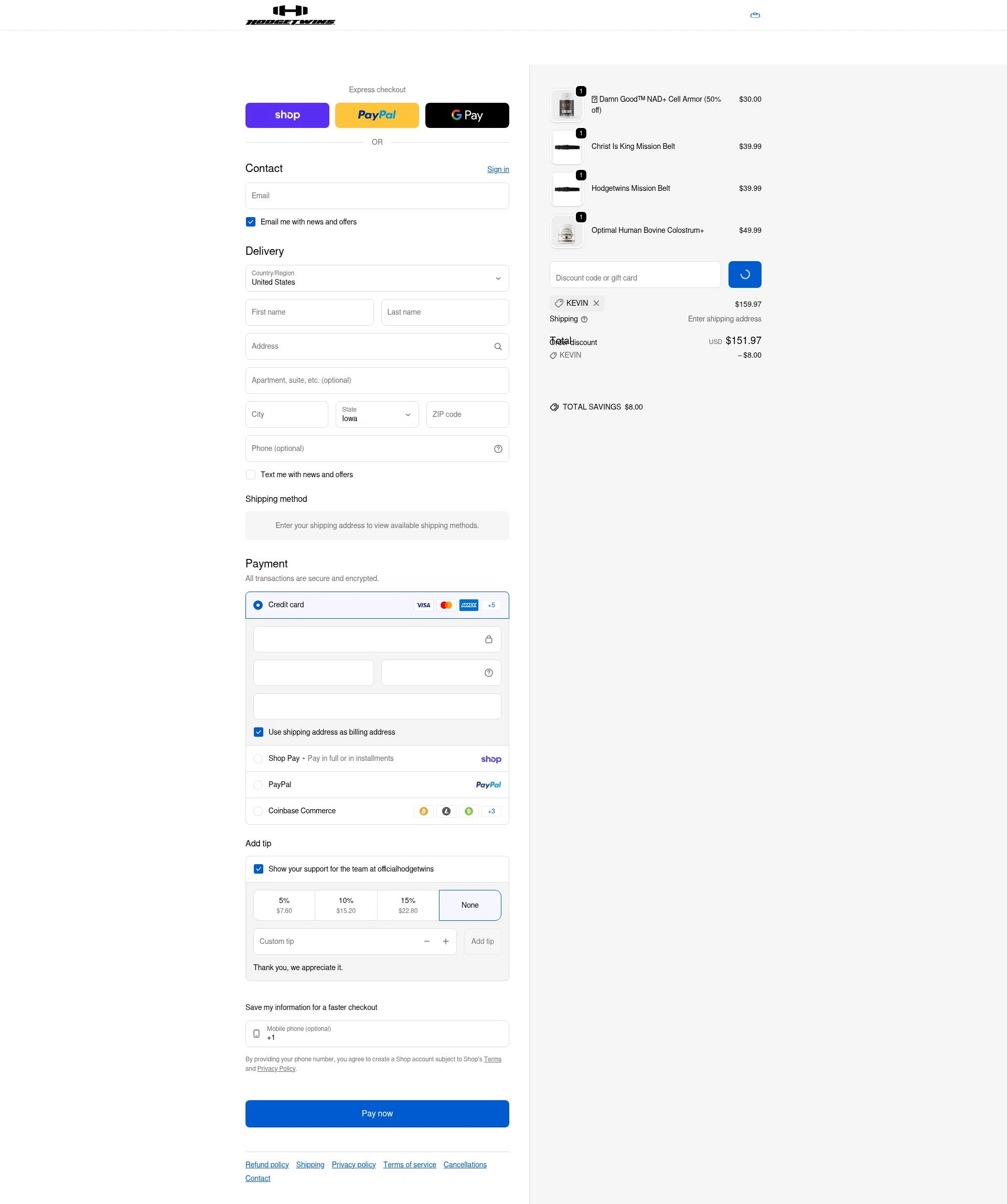 Hodgetwins checkout page showing Hodgetwins coupon code box | Screenshot taken by SimplyCodes community member on Feb 5, 2026