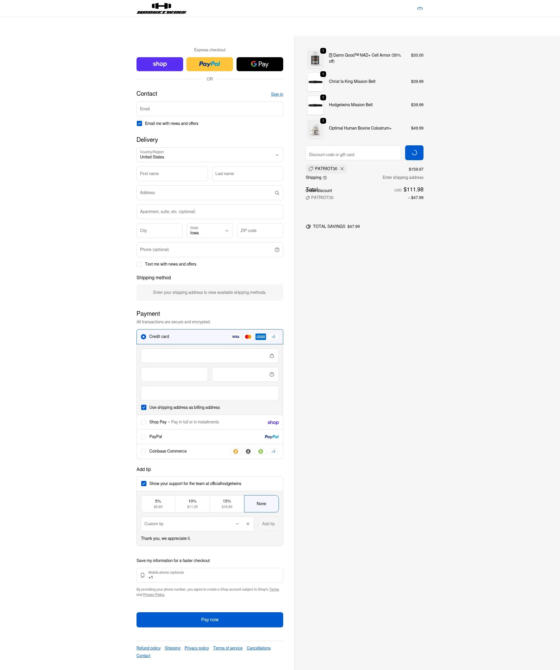 Hodgetwins checkout page showing Hodgetwins coupon code box | Screenshot taken by SimplyCodes community member on Feb 5, 2026