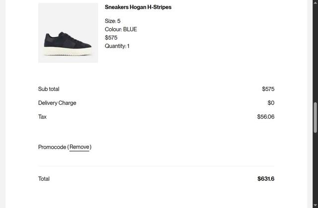 Hogan checkout page showing Hogan promo code box | Screenshot taken by SimplyCodes community member on Aug 9, 2025