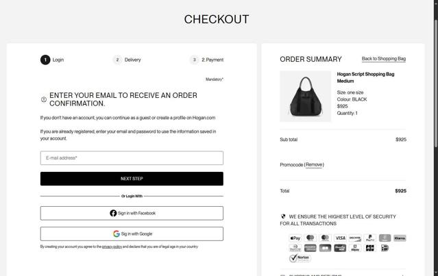 Hogan checkout page showing Hogan promo code box | Screenshot taken by SimplyCodes community member on Jun 10, 2025