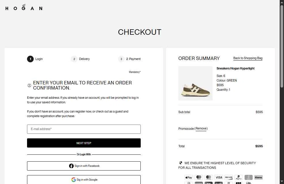 Hogan US checkout page showing Hogan US promo code box | Screenshot taken by SimplyCodes community member on Nov 20, 2025