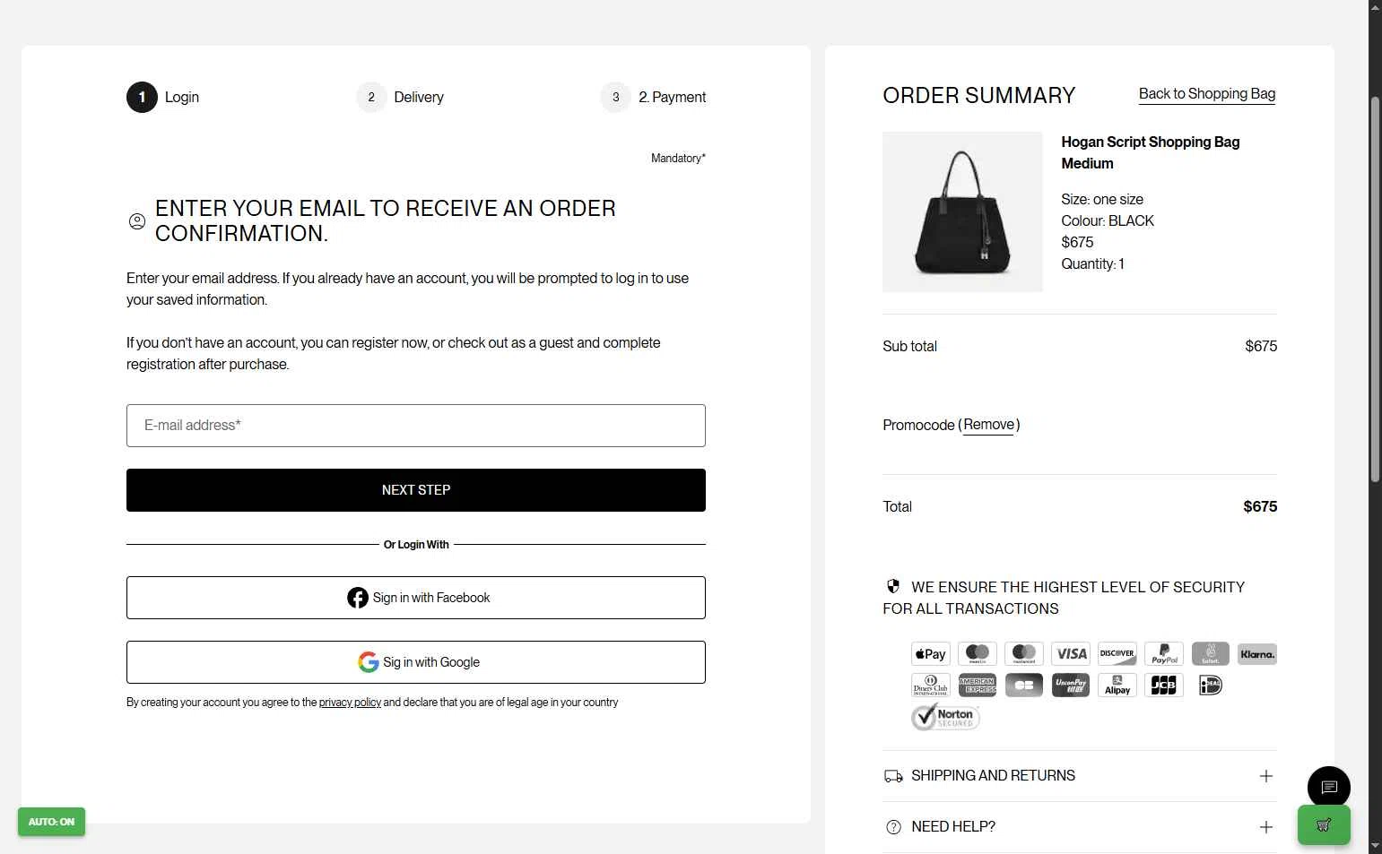 Hogan US checkout page showing Hogan US promo code box | Screenshot taken by SimplyCodes community member on Oct 22, 2025