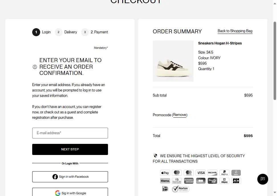 Hogan US checkout page showing Hogan US promo code box | Screenshot taken by SimplyCodes community member on Oct 22, 2025