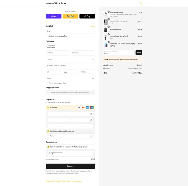 Hohem checkout page showing Hohem discount code box | Screenshot taken by SimplyCodes community member on Sep 2, 2025
