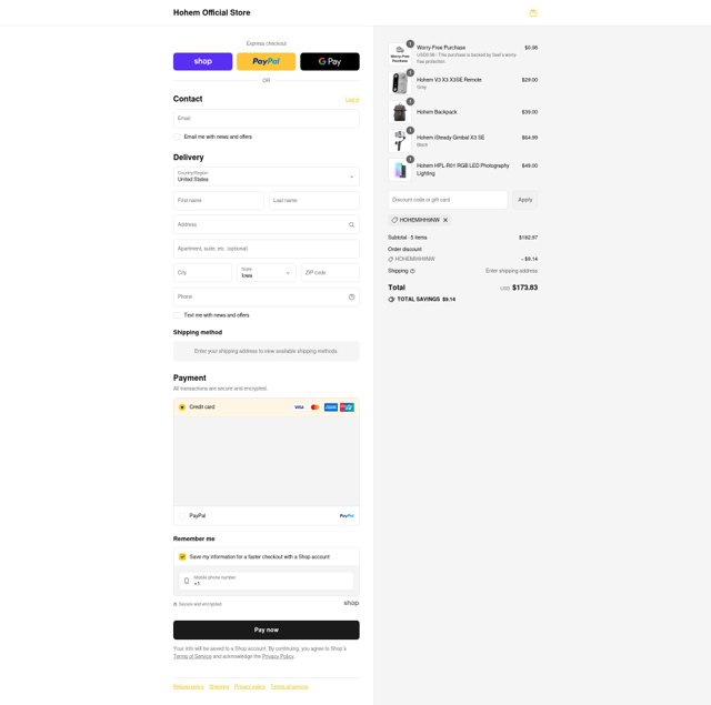Hohem checkout page showing Hohem discount code box | Screenshot taken by SimplyCodes community member on Sep 2, 2025