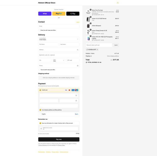 Hohem checkout page showing Hohem discount code box | Screenshot taken by SimplyCodes community member on Sep 2, 2025