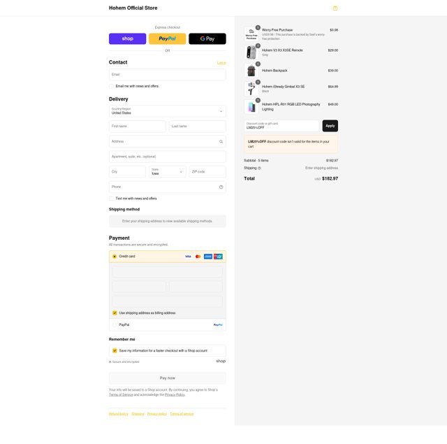 Hohem checkout page showing Hohem discount code box | Screenshot taken by SimplyCodes community member on Sep 2, 2025