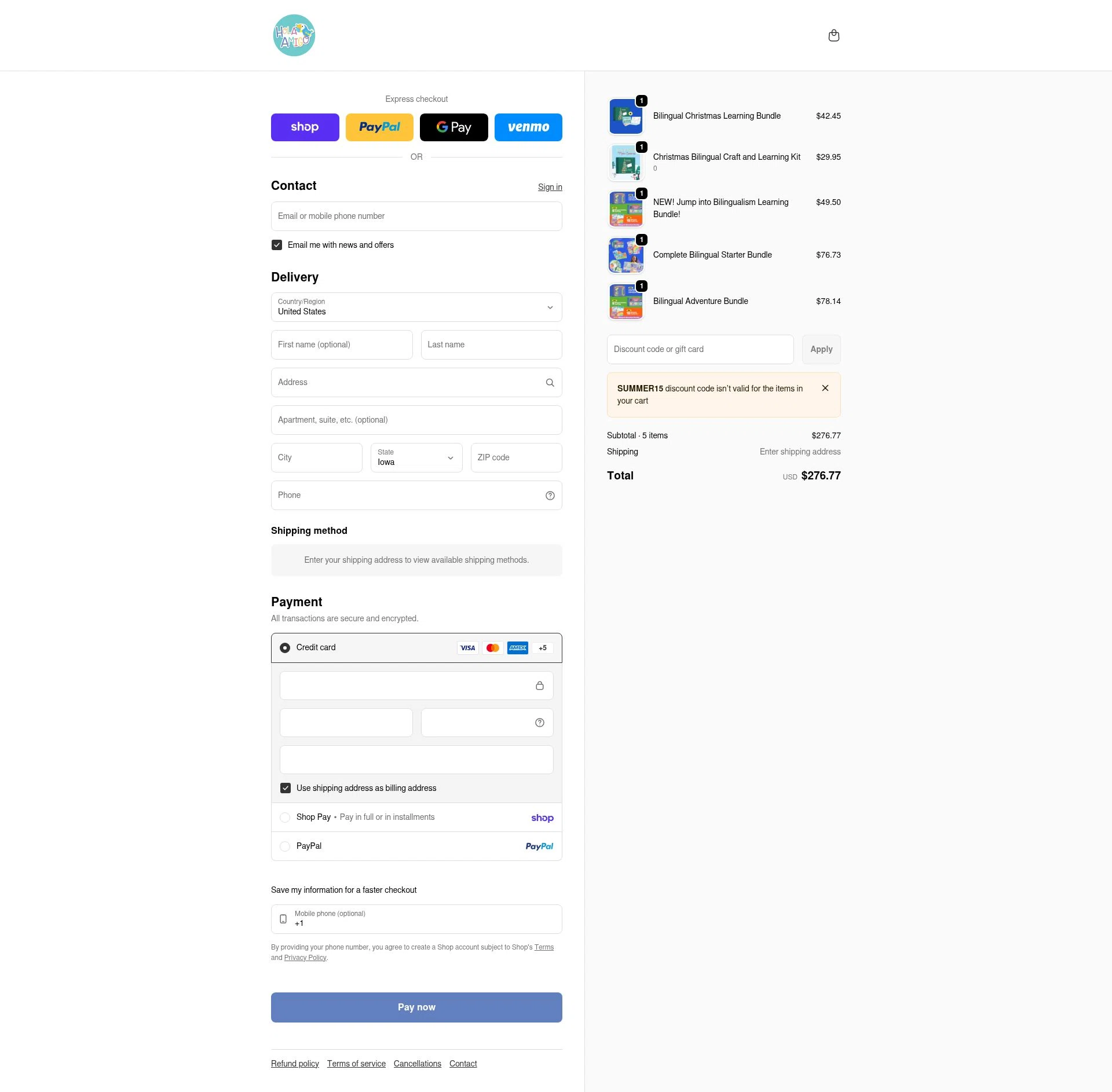 HolaAmigoBox checkout page showing HolaAmigoBox promo code box | Screenshot taken by SimplyCodes community member on Feb 22, 2026