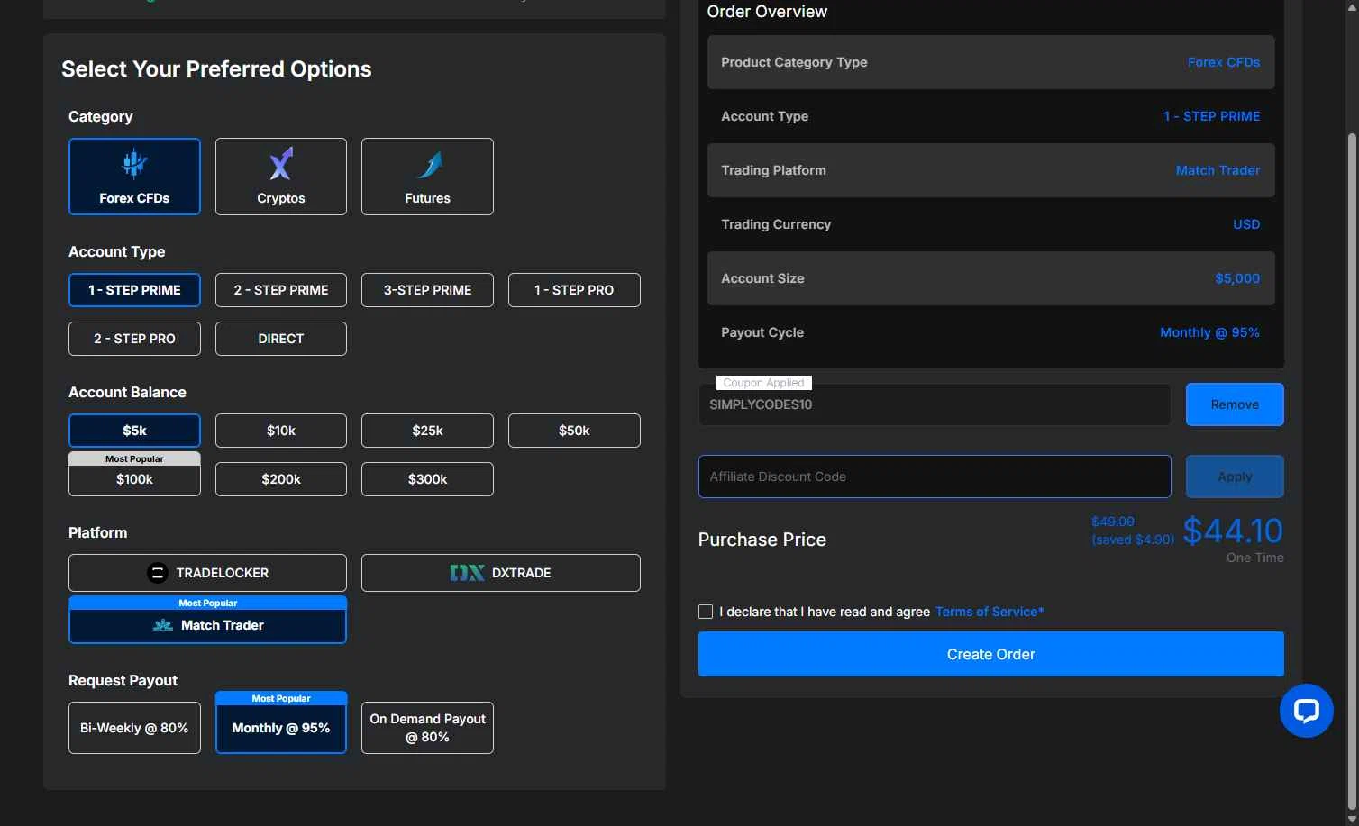 Hola Prime checkout page showing Hola Prime promo code box | Screenshot taken by SimplyCodes community member on Dec 28, 2025