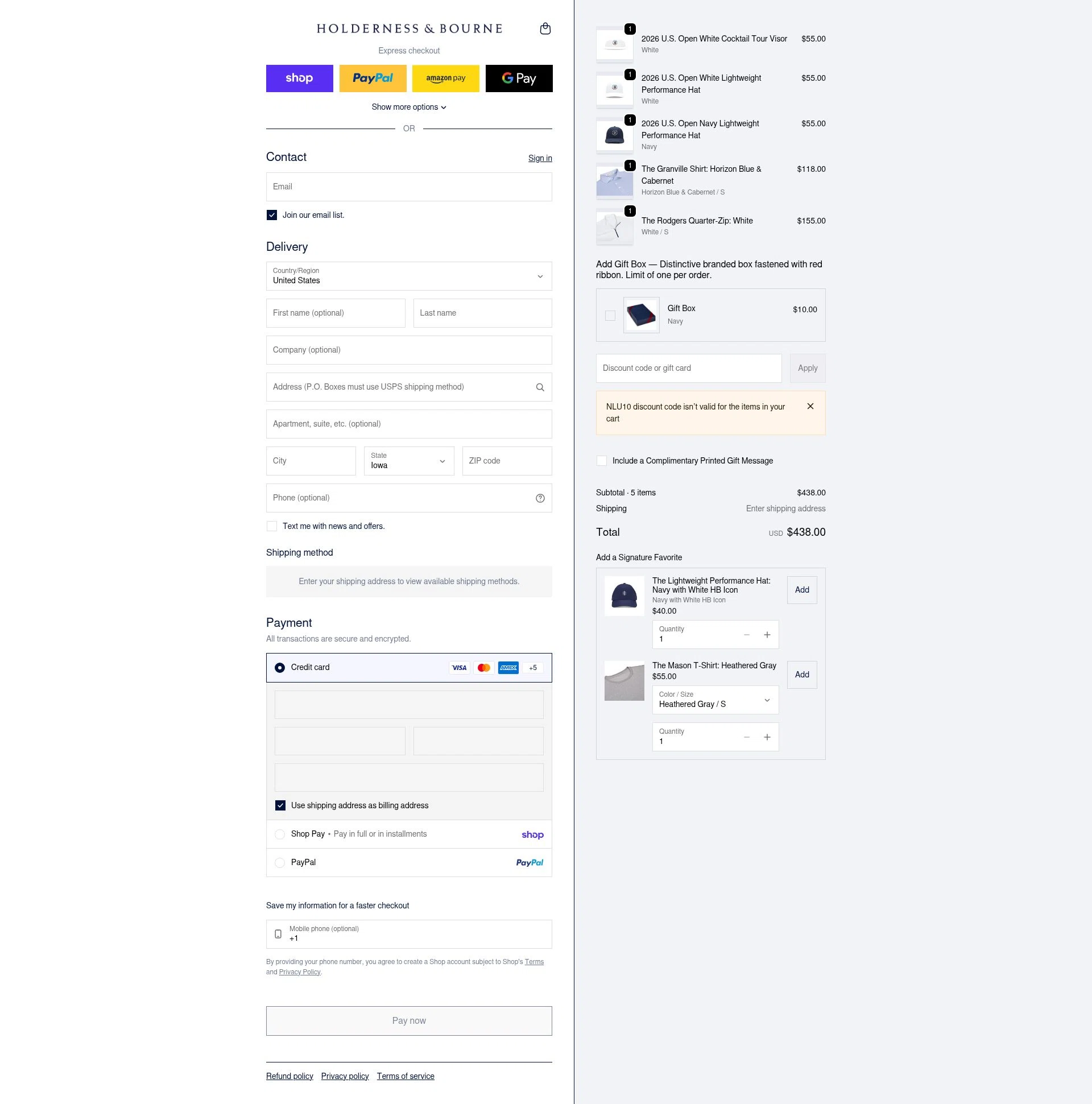 Holderness & Bourne checkout page showing Holderness & Bourne promo code box | Screenshot taken by SimplyCodes community member on Feb 3, 2026