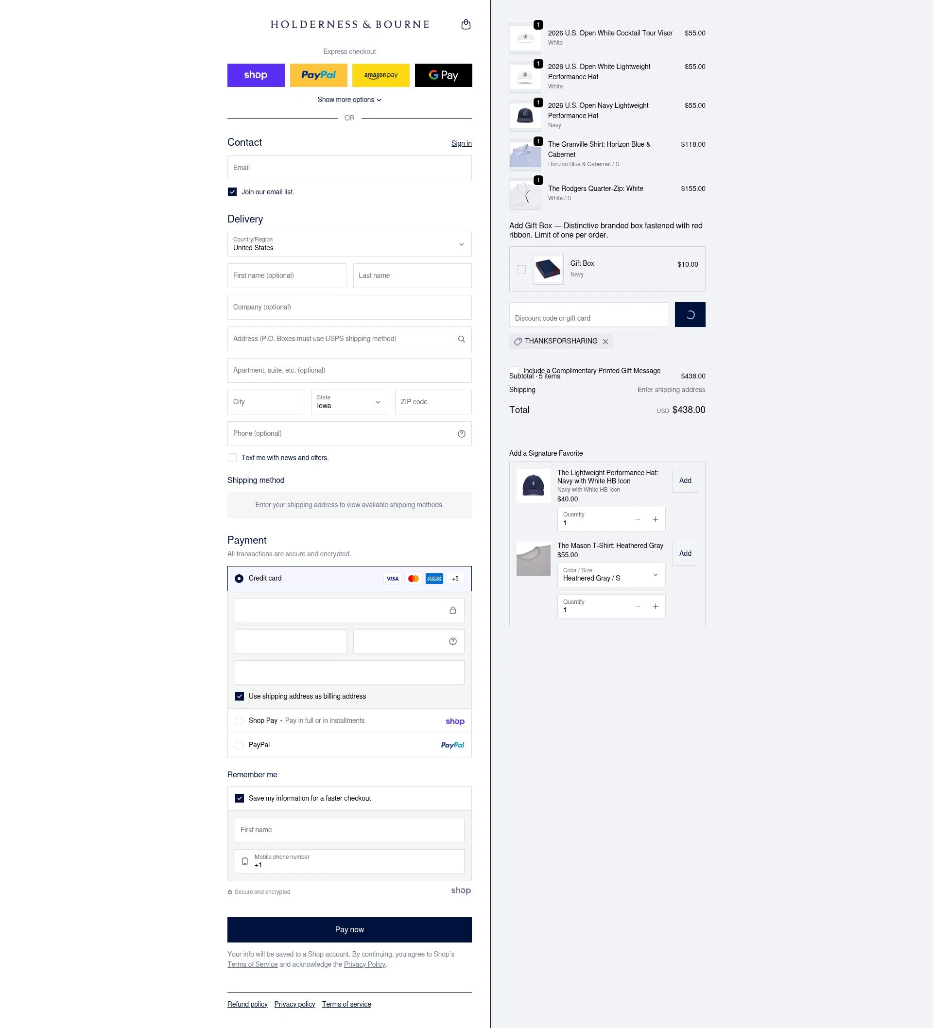 Holderness & Bourne checkout page showing Holderness & Bourne promo code box | Screenshot taken by SimplyCodes community member on Jan 30, 2026