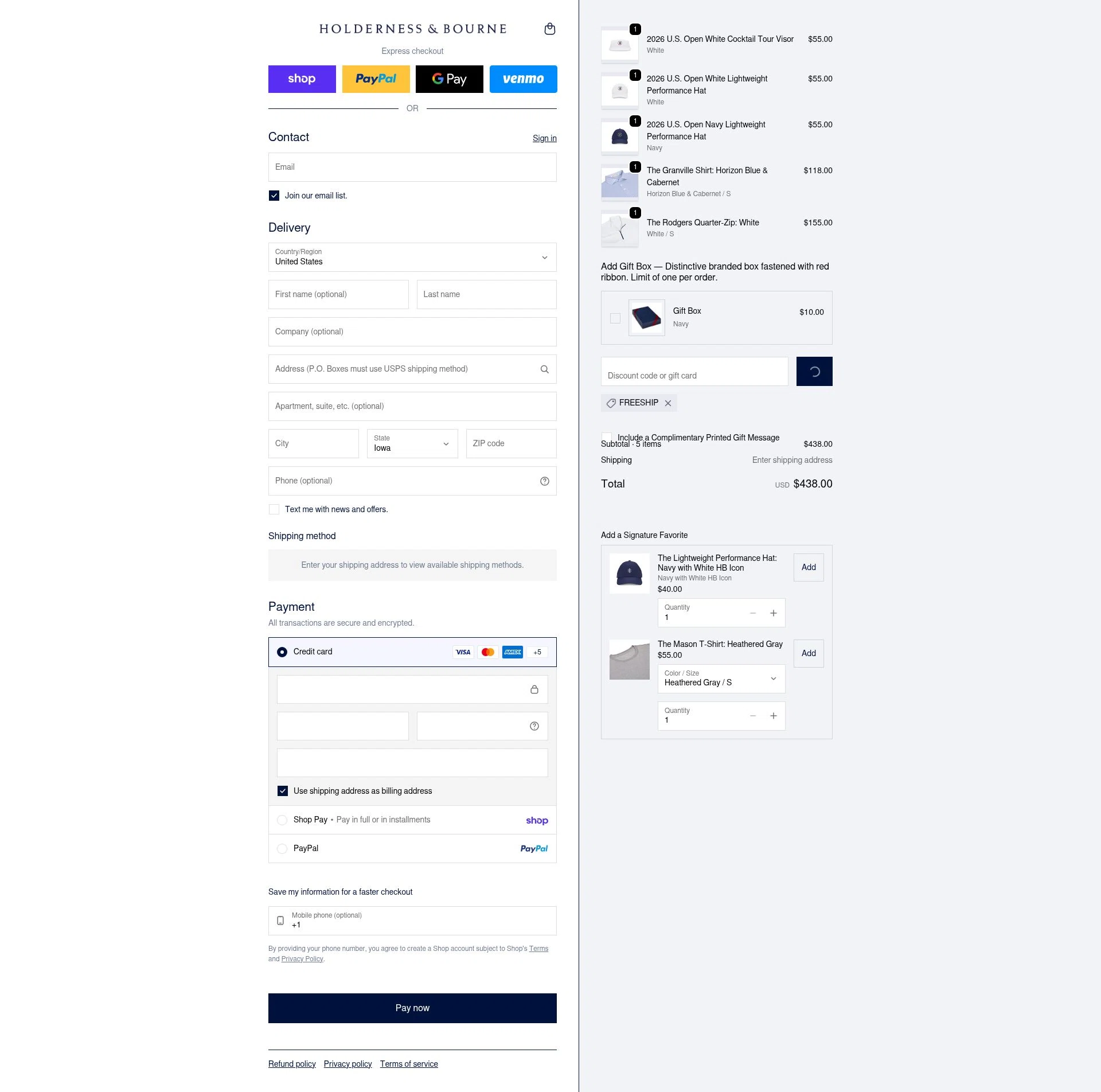 Holderness & Bourne checkout page showing Holderness & Bourne promo code box | Screenshot taken by SimplyCodes community member on Feb 8, 2026