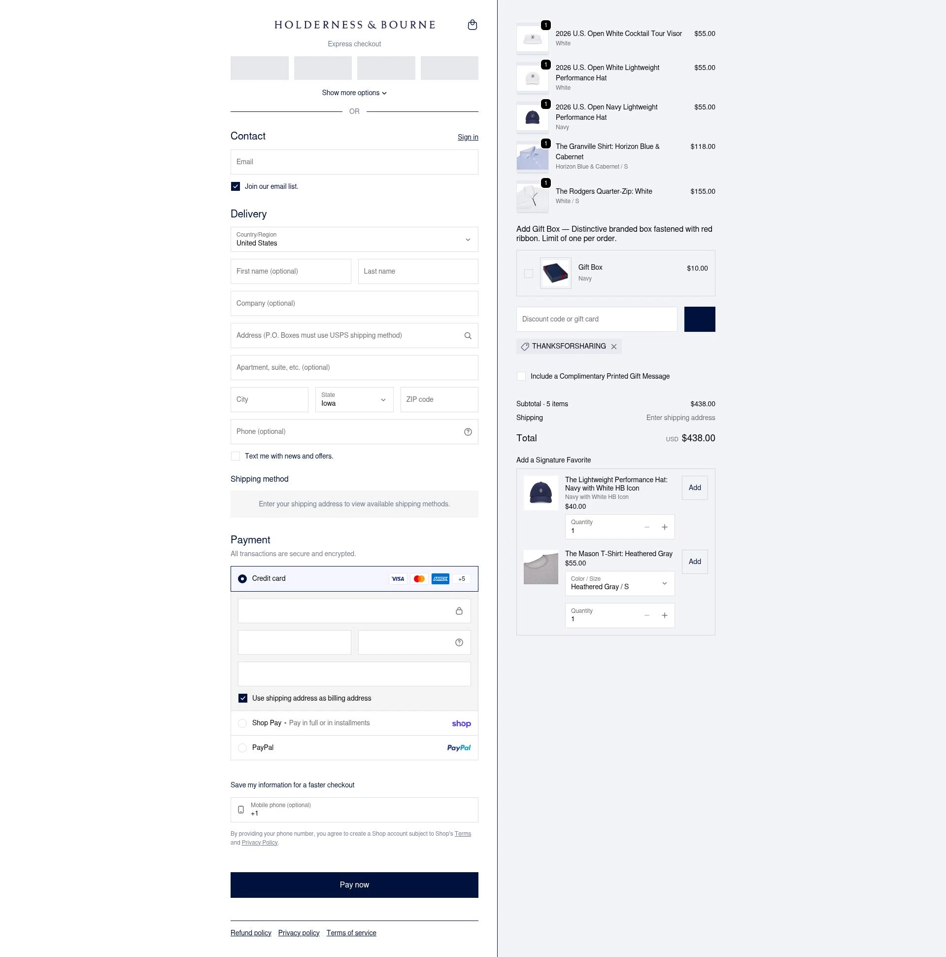 Holderness & Bourne checkout page showing Holderness & Bourne promo code box | Screenshot taken by SimplyCodes community member on Feb 8, 2026