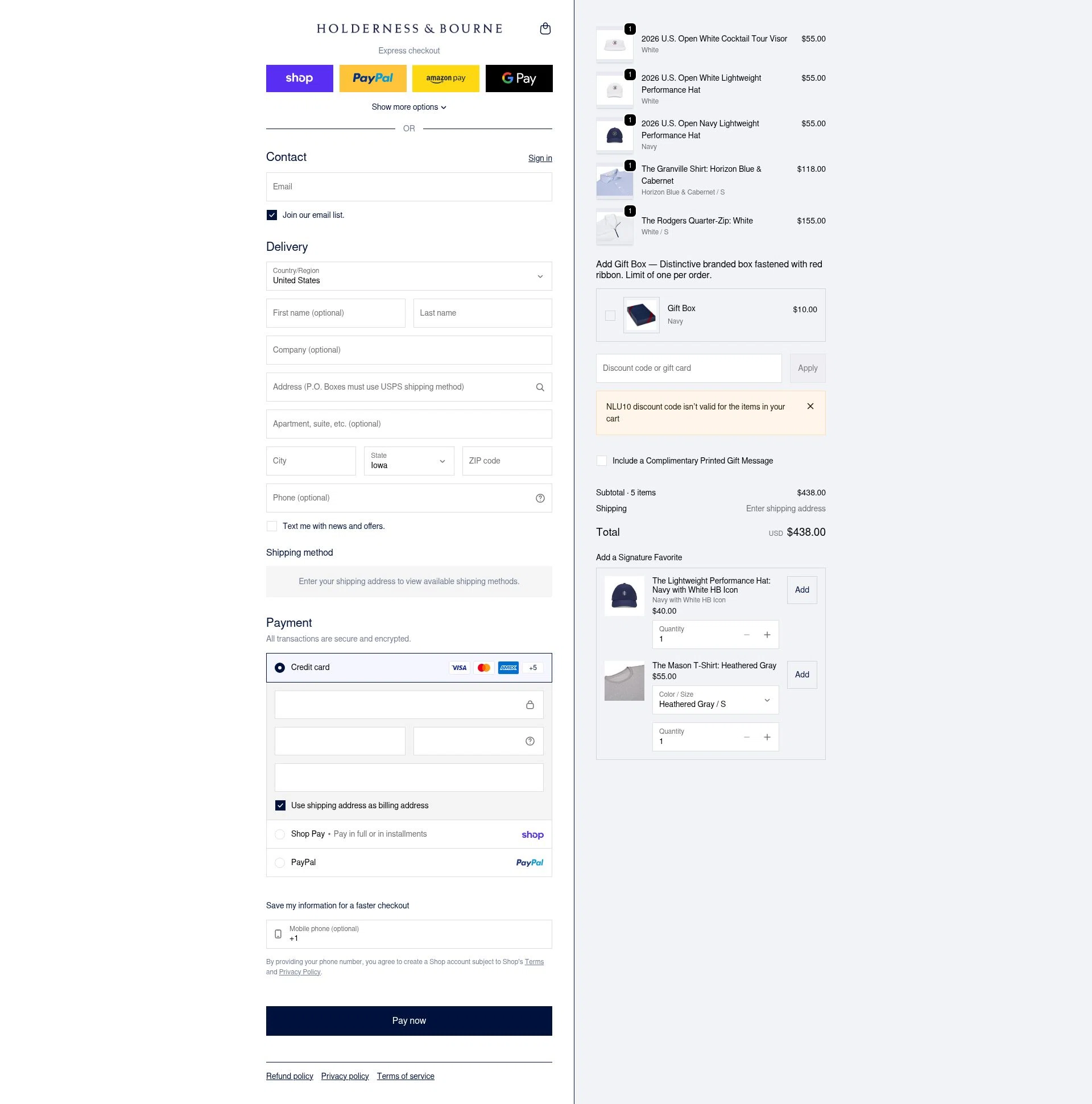 Holderness & Bourne checkout page showing Holderness & Bourne promo code box | Screenshot taken by SimplyCodes community member on Feb 9, 2026