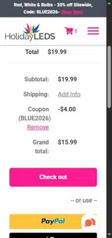 BLUE2026 coupon verification screenshot
