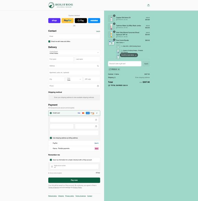 HoliFrog checkout page showing HoliFrog promo code box | Screenshot taken by SimplyCodes community member on Sep 8, 2025