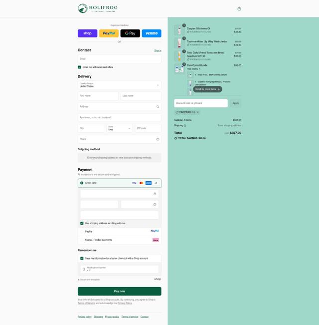 HoliFrog checkout page showing HoliFrog promo code box | Screenshot taken by SimplyCodes community member on Sep 12, 2025