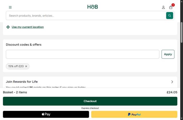 Holland and Barrett checkout page showing Holland and Barrett discount code box | Screenshot taken by SimplyCodes community member on Aug 29, 2025