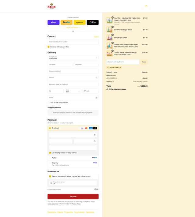 Holle USA checkout page showing Holle USA coupon code box | Screenshot taken by SimplyCodes community member on Sep 15, 2025