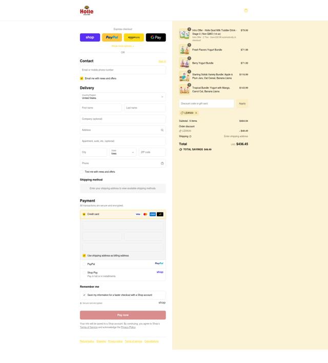 Holle USA checkout page showing Holle USA coupon code box | Screenshot taken by SimplyCodes community member on Sep 15, 2025