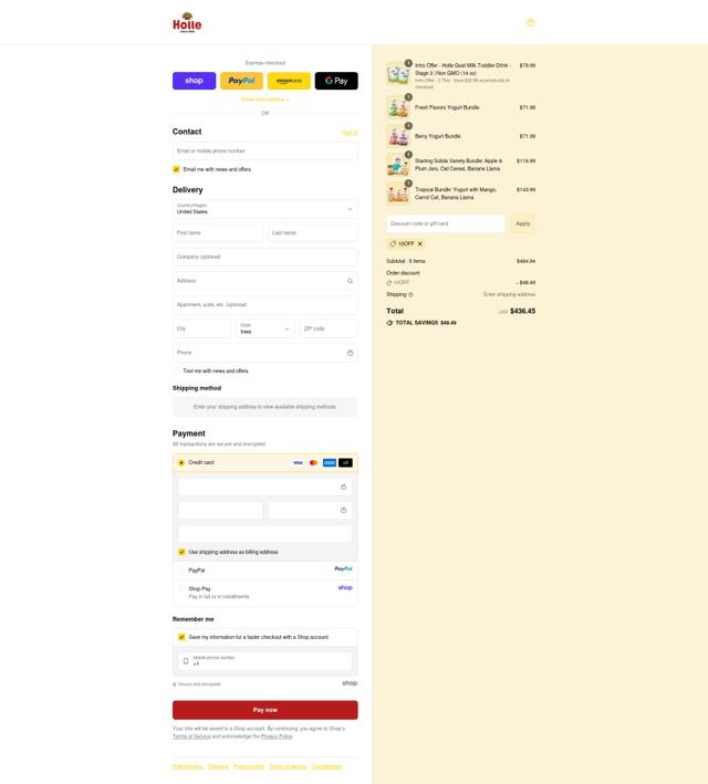 Holle USA checkout page showing Holle USA coupon code box | Screenshot taken by SimplyCodes community member on Sep 15, 2025