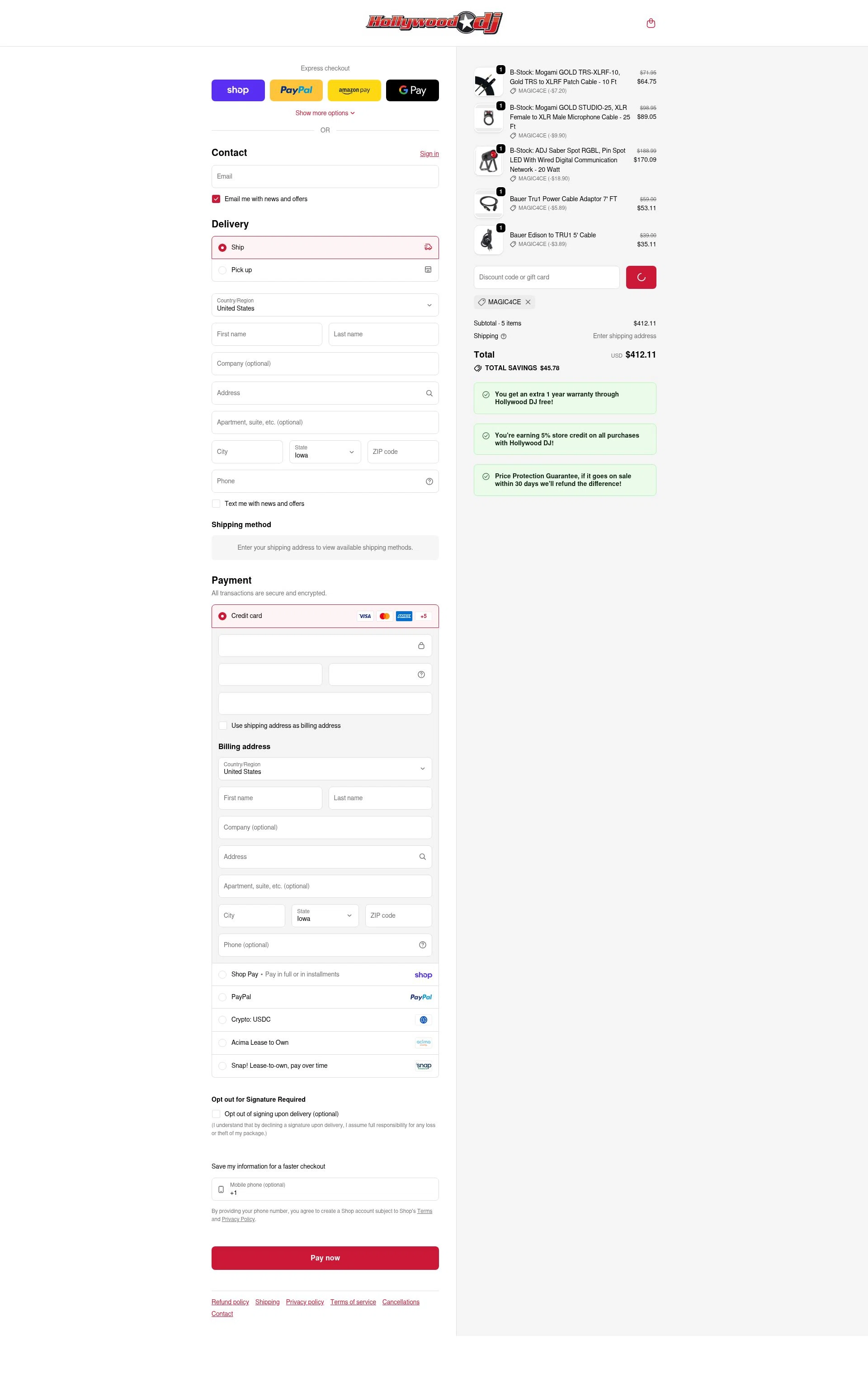 Hollywood DJ checkout page showing Hollywood DJ discount code box | Screenshot taken by SimplyCodes community member on Feb 6, 2026