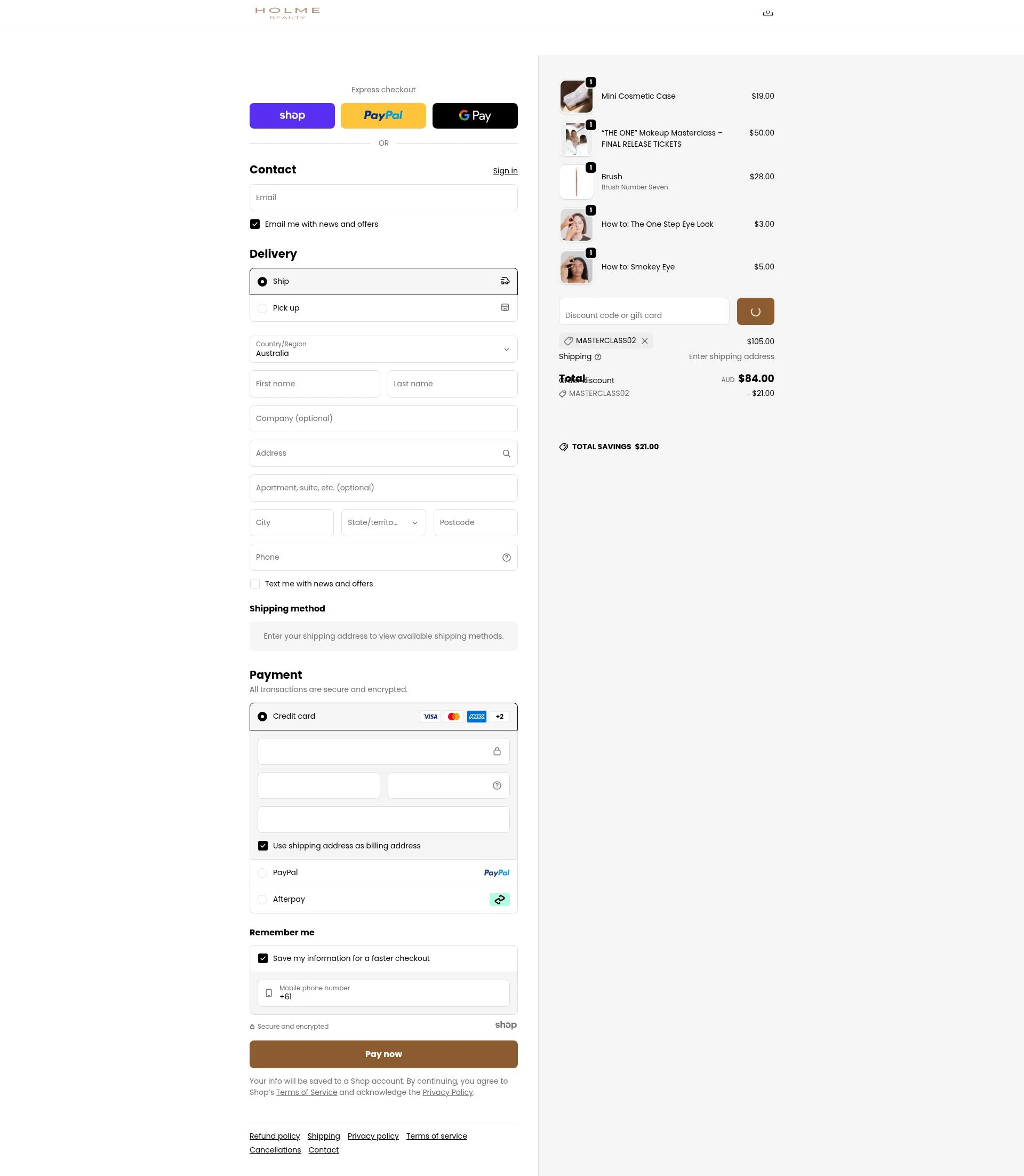 Holme Beauty checkout page showing Holme Beauty discount code box | Screenshot taken by SimplyCodes community member on Dec 29, 2025