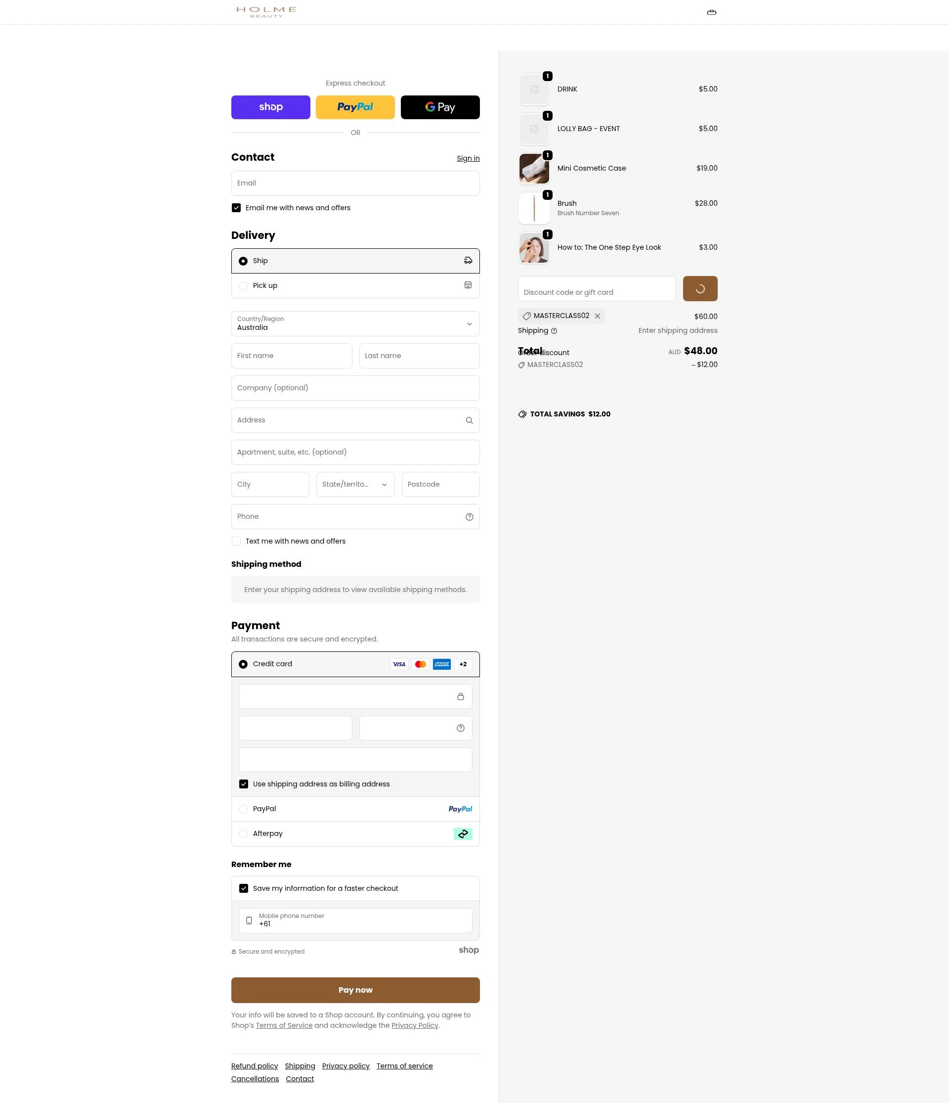 Holme Beauty checkout page showing Holme Beauty discount code box | Screenshot taken by SimplyCodes community member on Jan 28, 2026