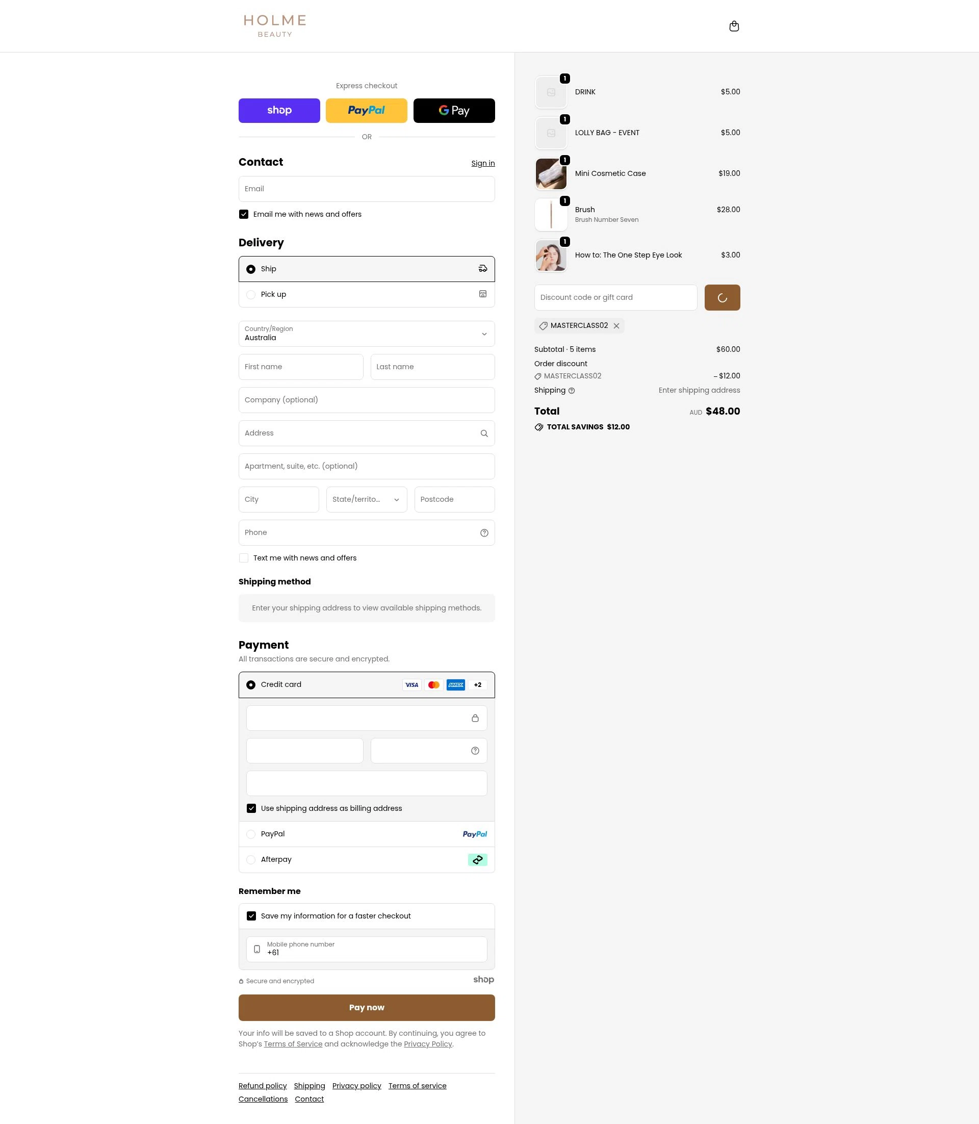 Holme Beauty checkout page showing Holme Beauty discount code box | Screenshot taken by SimplyCodes community member on Jan 18, 2026