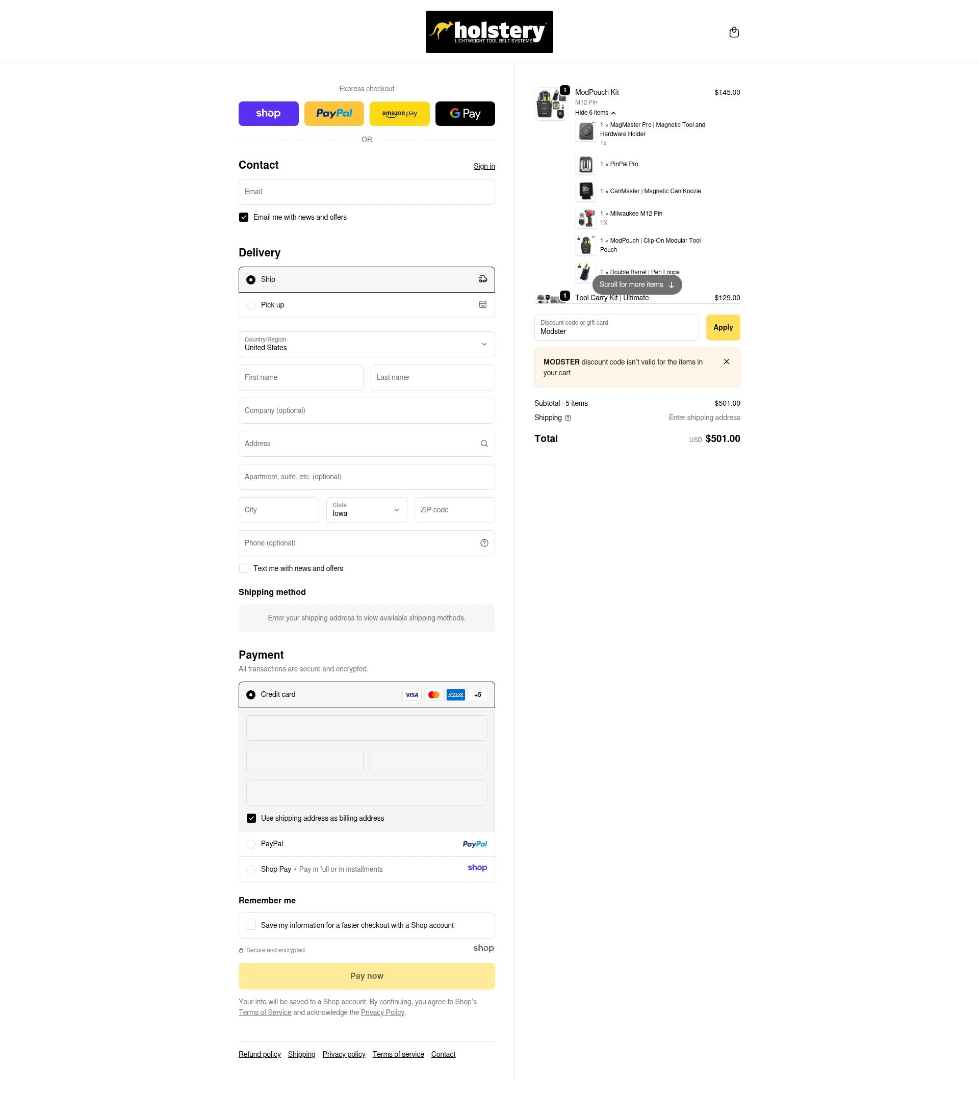 Holstery checkout page showing Holstery discount code box | Screenshot taken by SimplyCodes community member on Nov 1, 2025