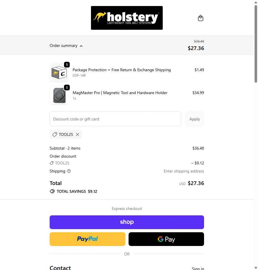 Holstery checkout page showing Holstery discount code box | Screenshot taken by SimplyCodes community member on Nov 28, 2025