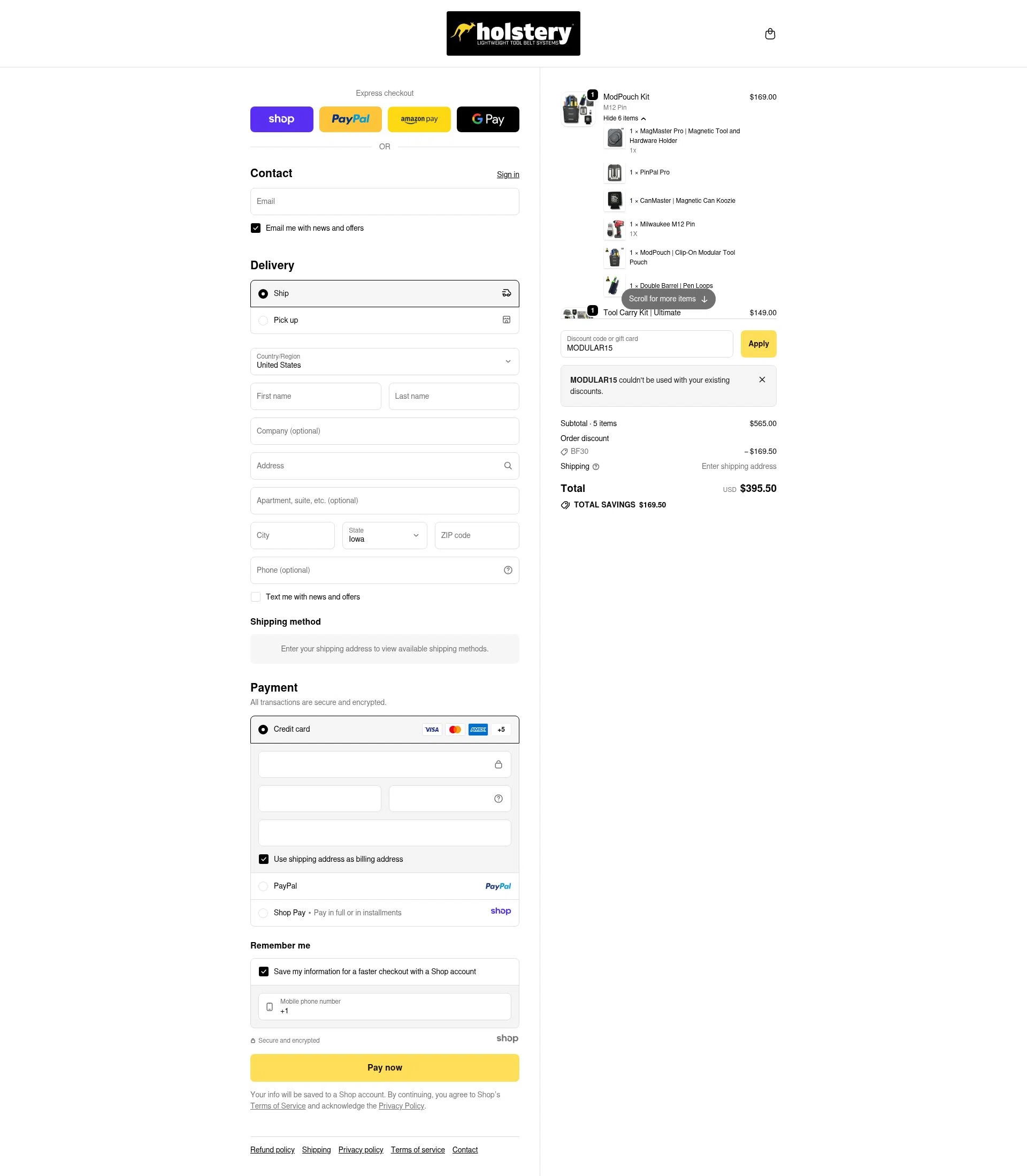 Holstery checkout page showing Holstery discount code box | Screenshot taken by SimplyCodes community member on Nov 24, 2025
