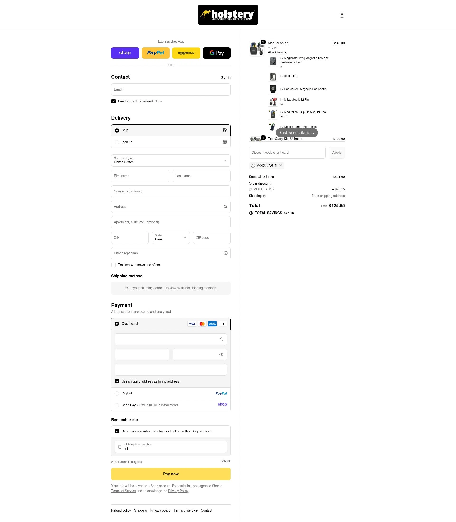 Holstery checkout page showing Holstery discount code box | Screenshot taken by SimplyCodes community member on Nov 1, 2025