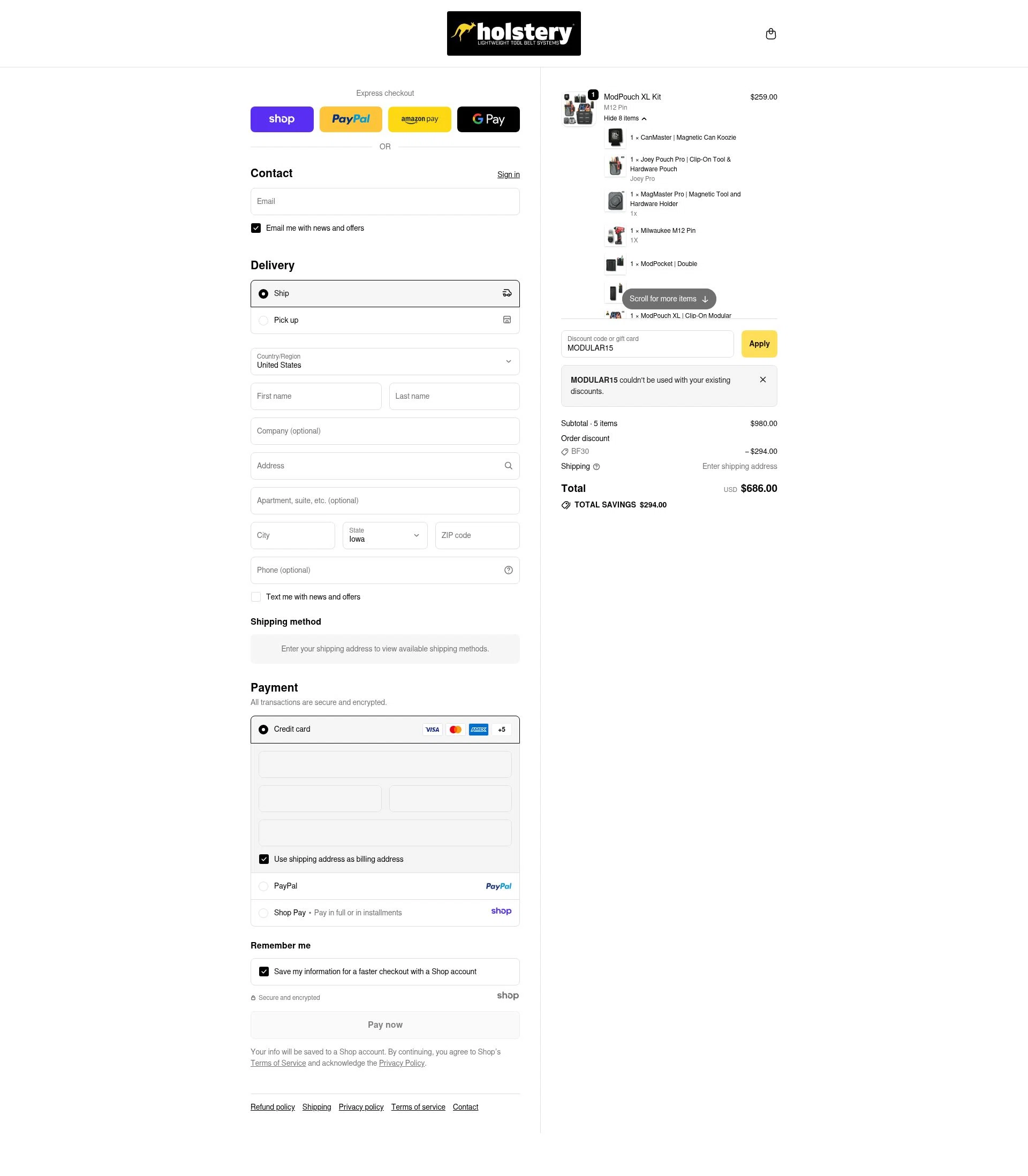 Holstery checkout page showing Holstery discount code box | Screenshot taken by SimplyCodes community member on Nov 29, 2025
