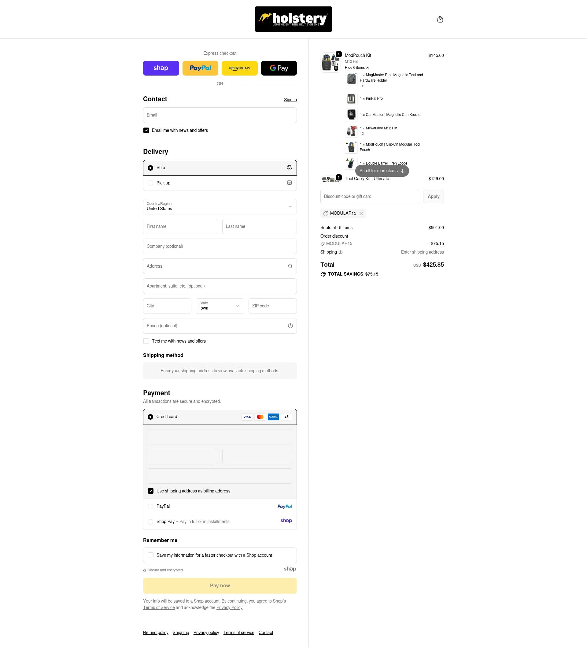 Holstery checkout page showing Holstery discount code box | Screenshot taken by SimplyCodes community member on Nov 13, 2025