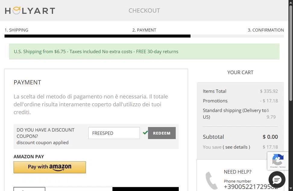 Holy Art checkout page showing Holy Art discount code box | Screenshot taken by SimplyCodes community member on Jan 15, 2026