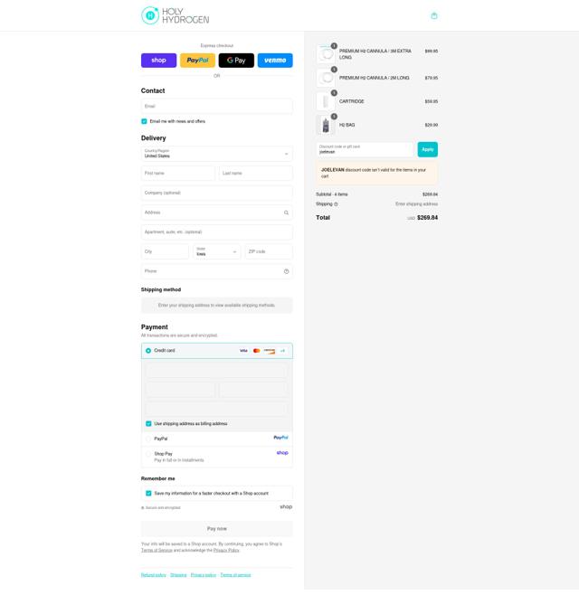 Holy Hydrogen checkout page showing Holy Hydrogen discount code box | Screenshot taken by SimplyCodes community member on Sep 17, 2025