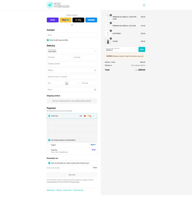 Holy Hydrogen checkout page showing Holy Hydrogen discount code box | Screenshot taken by SimplyCodes community member on Sep 17, 2025