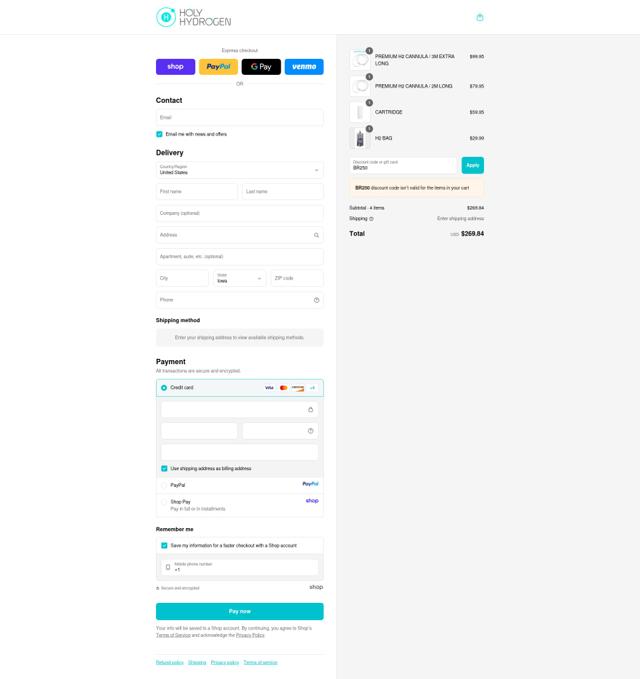 Holy Hydrogen checkout page showing Holy Hydrogen discount code box | Screenshot taken by SimplyCodes community member on Sep 17, 2025