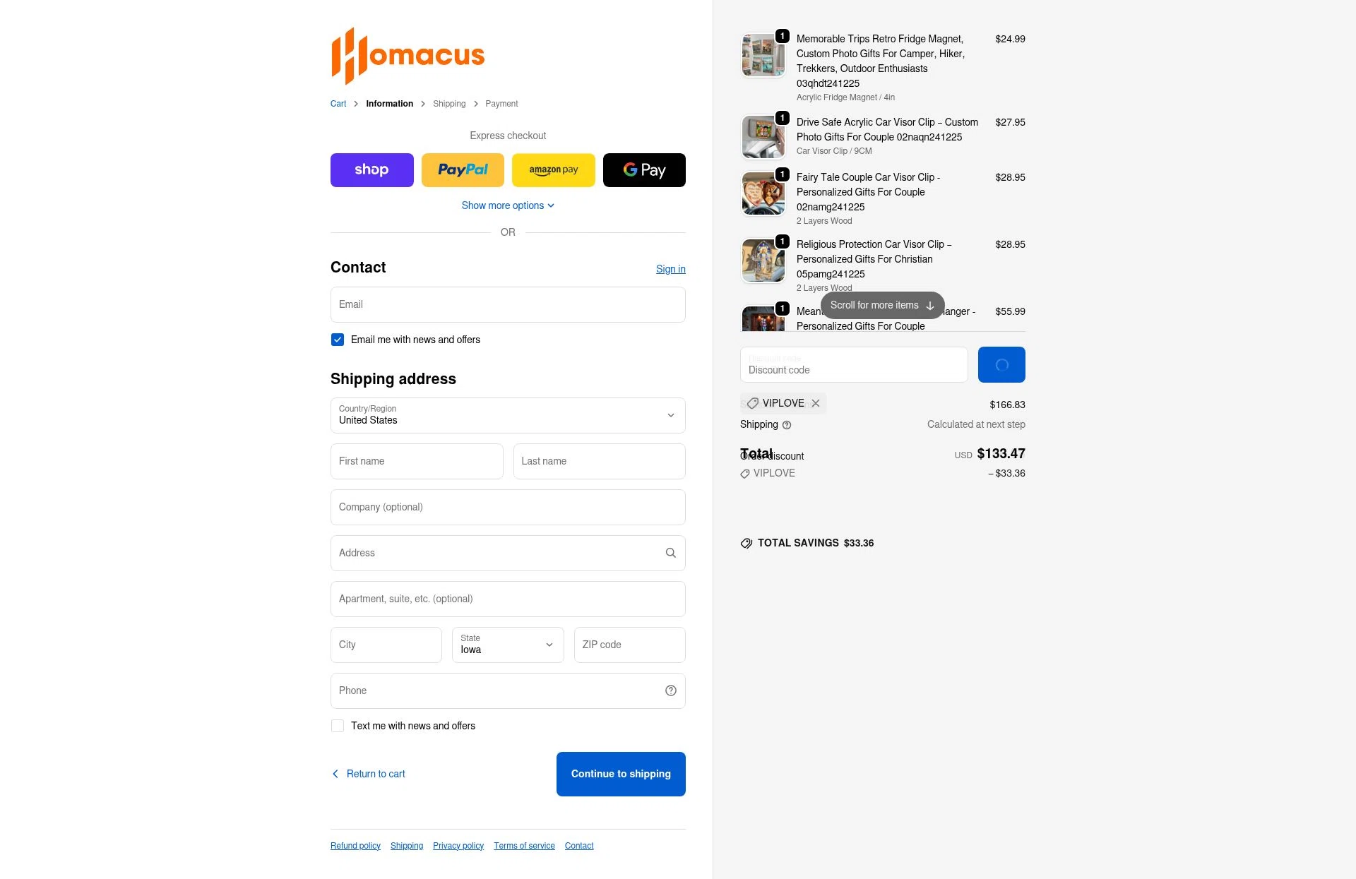 Homacus checkout page showing Homacus discount code box | Screenshot taken by SimplyCodes community member on Feb 5, 2026