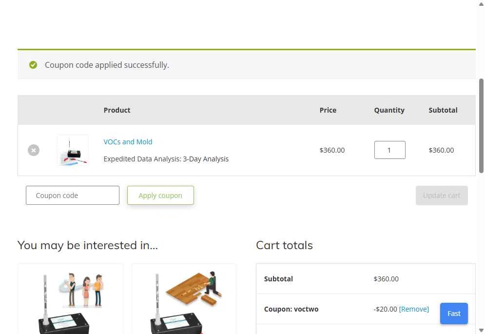 Home Air Check checkout page showing Home Air Check promo code box | Screenshot taken by SimplyCodes community member on Aug 26, 2025