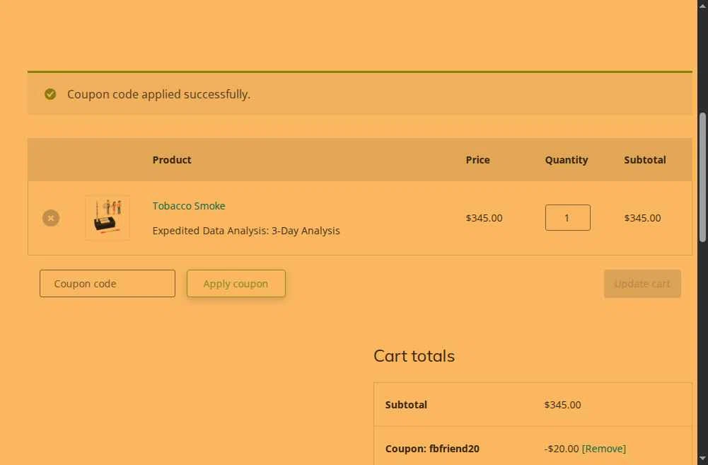 Home Air Check checkout page showing Home Air Check promo code box | Screenshot taken by SimplyCodes community member on Oct 12, 2025