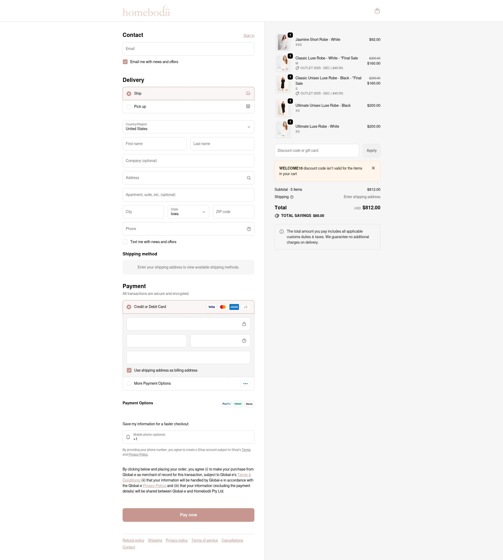 Homebodii checkout page showing Homebodii promo code box | Screenshot taken by SimplyCodes community member on Feb 10, 2026