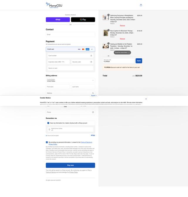 HomeCEUConnection checkout page showing HomeCEUConnection coupon code box | Screenshot taken by SimplyCodes community member on Sep 11, 2025
