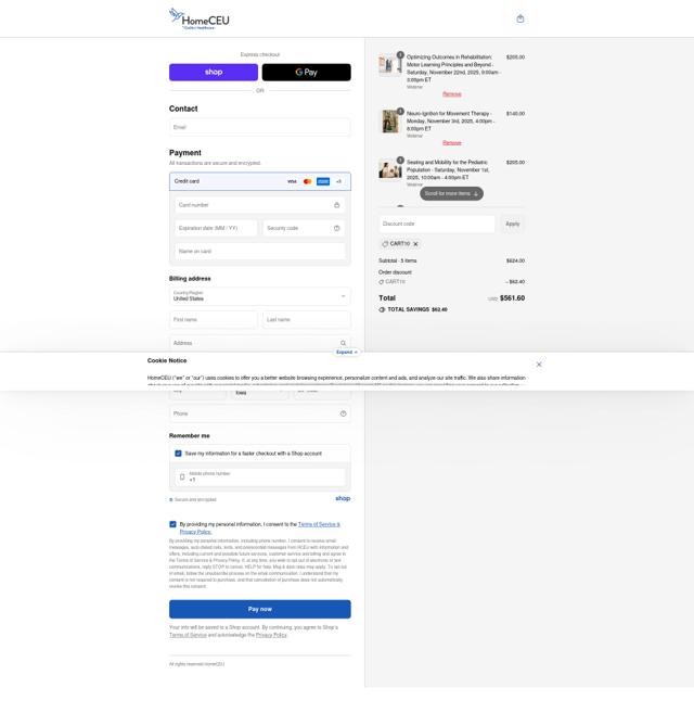 HomeCEUConnection checkout page showing HomeCEUConnection coupon code box | Screenshot taken by SimplyCodes community member on Sep 16, 2025