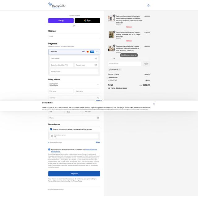 HomeCEUConnection checkout page showing HomeCEUConnection coupon code box | Screenshot taken by SimplyCodes community member on Sep 16, 2025