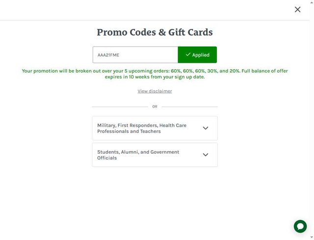 Home Chef checkout page showing Home Chef promo code box | Screenshot taken by SimplyCodes community member on Aug 22, 2025
